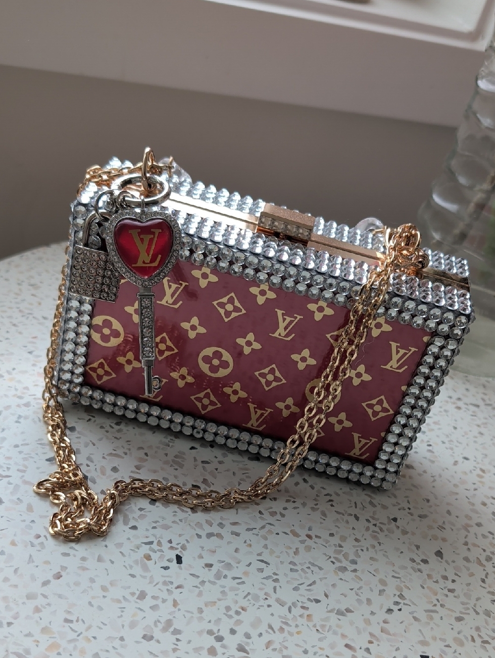 Monogram Crystal-Trim Box Clutch with Clear Chain - Picture 3 of 14